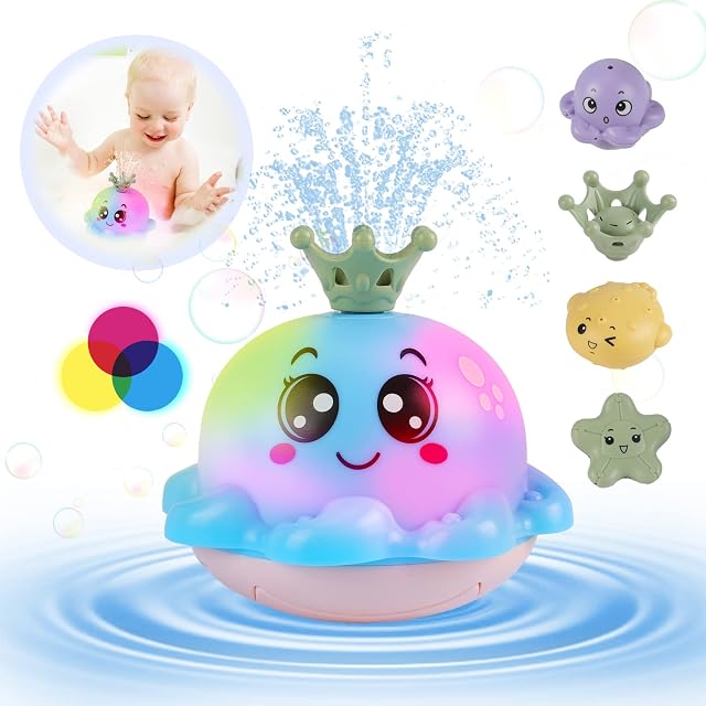 Baby Bath Toys Octopus Light Up Bath Toys for 1 Year Old Girls Boys Automatic Induction Spray Water Toy Bathly Toys with Four Water Spray Patterns Baby Kids Bathtime Gift