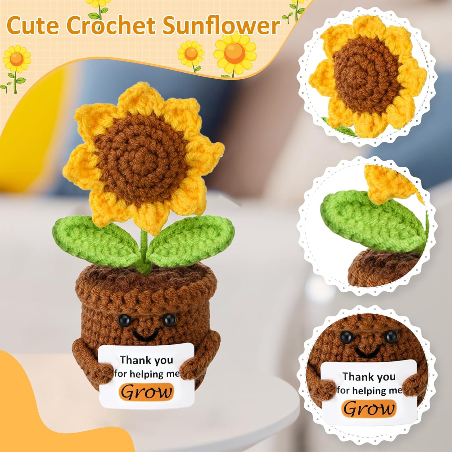 Sunflower Teacher Appreciation Gifts Thank You Gifts for Women Teacher Coworkers Boss Emotional Support Crochet Sunflower for Mom - Image 8