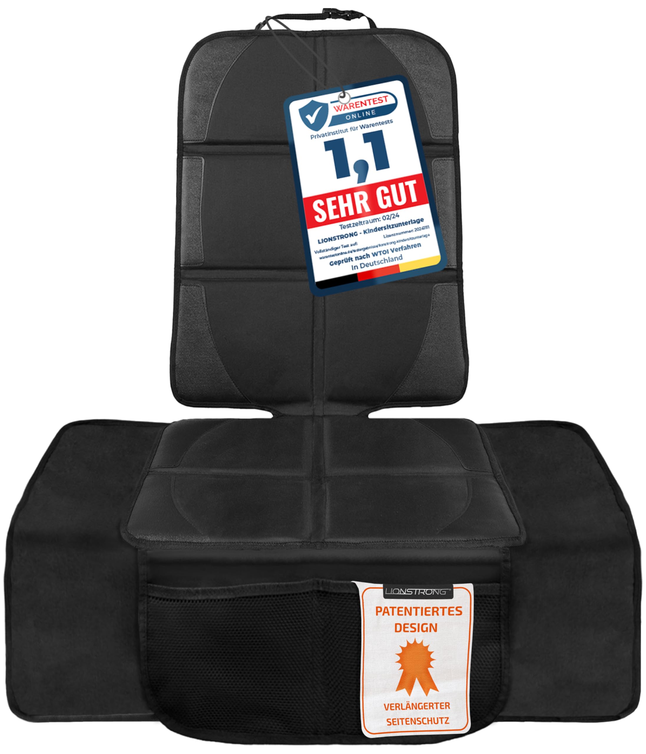 LIONSTRONG® Kindersitzunterlage - EXTRA Schutz [ISOFIX GEEIGNET] - schwarz