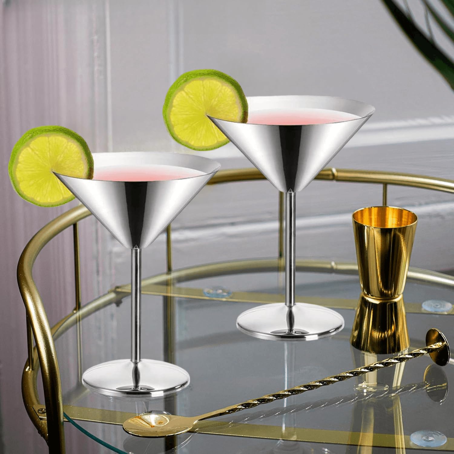 Supercap - 4 bicchieri da cocktail in acciaio inox | Bicchieri da Martini vintage da 226,8 g | Bicchieri da margarita infrangibili per bar, feste, gelati, succhi di frutta, infrangibili