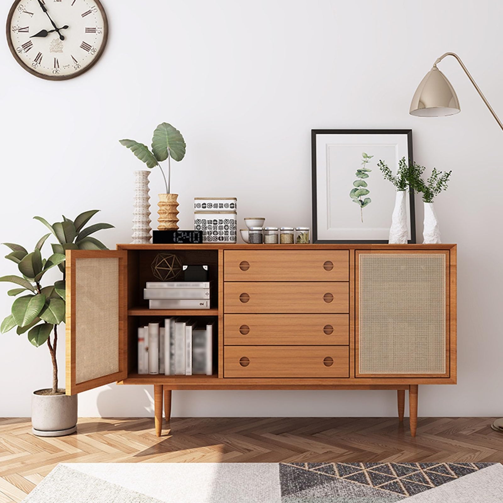 Armadio cucina Mobile in rattan con ante e cassetti for riporre gli oggetti stoccaggio(100 * 42 * 80cm)
