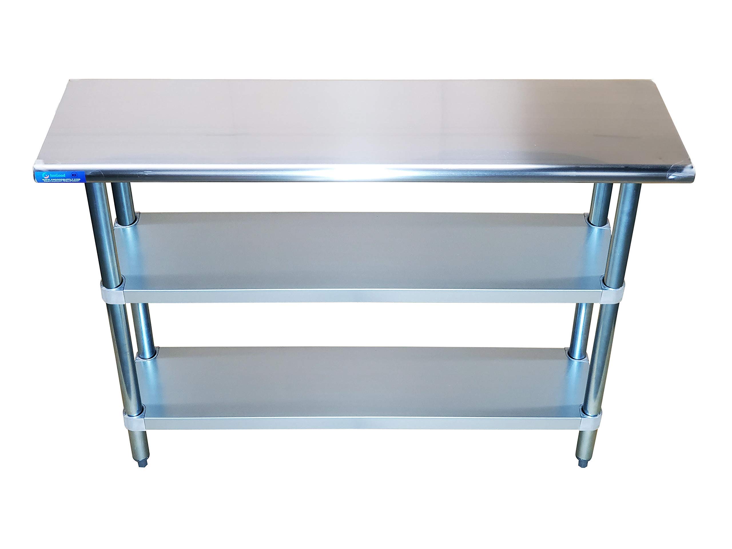 AmGood Stainless Steel Work Table with 2 Shelves | NSF | Metal Utility Table (48" Long x 18" Deep)