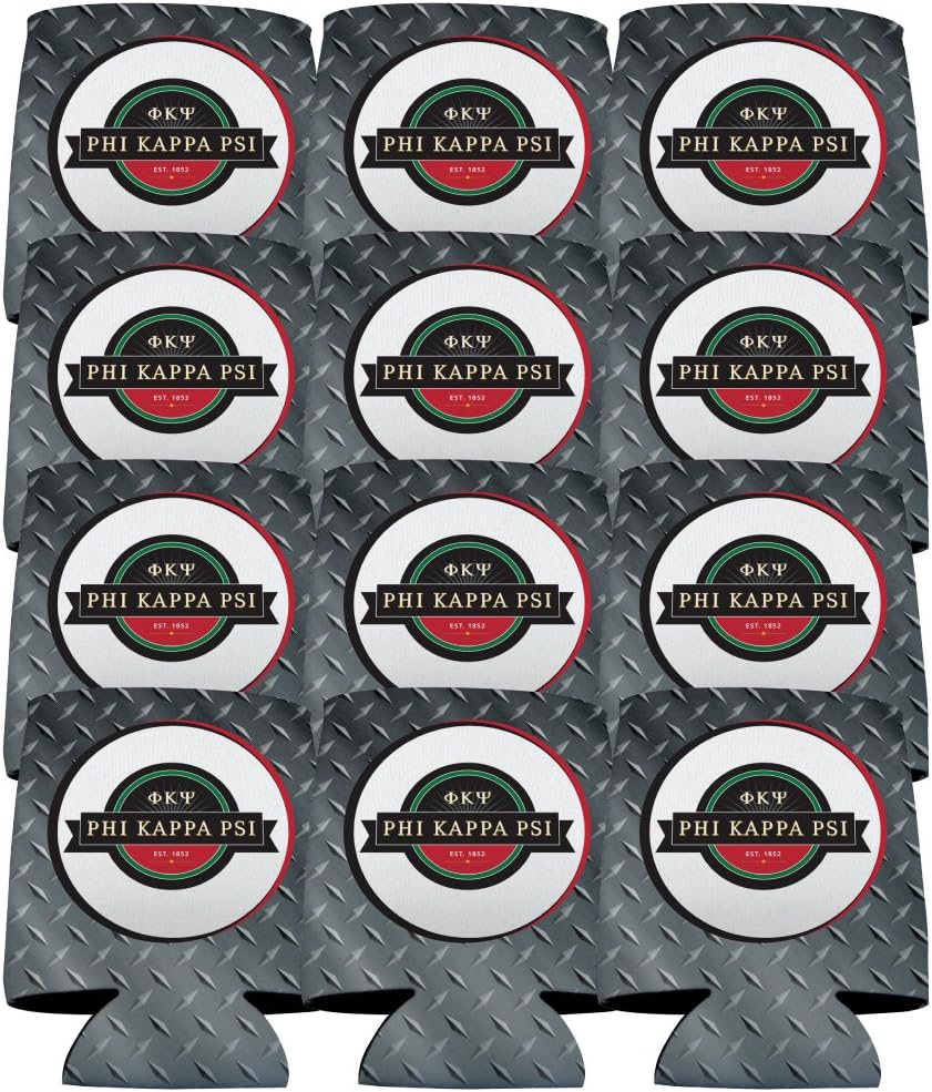 VictoryStore Can and Beverage Coolers - Phi Kappa Psi, Logo and Steel Plate Design, Set of 12