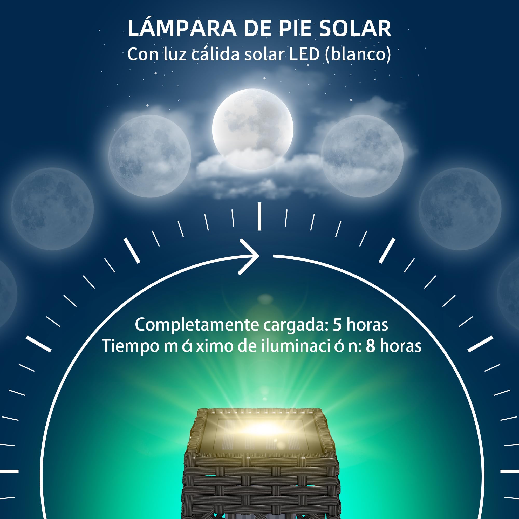 Outsunny Linterna de Jardín de Ratán Sintético Farola Solar con Luces LED Encendido y Apagado Automático para Terraza Balcón Patio 20x20x68 cm Gris