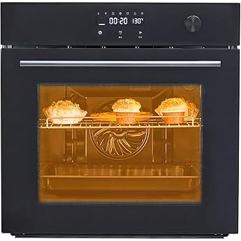 24'Electric Single Wall Oven with 2 Racks 2.6 cu. ft., 8 Functions, Built-in Wall Oven Mechanical Knob, 360°Rotisserie, 220V 3200W True Convection Wall Oven, Safety Lock, Timer, 304 Stainless