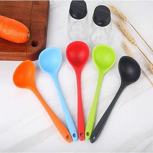 Miniatura 7 de Juego de 5 cucharones de silicona para sopa resistentes al calor, juego de cucharas antiadherentes para el hogar, adecuadas para salsa de cocina y