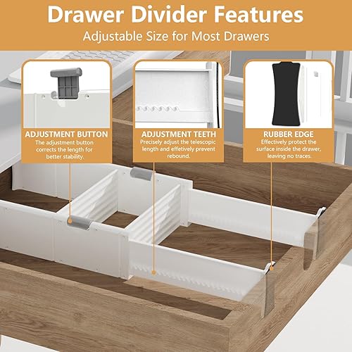 Miniatura 3 de KABUM Organizador de cajones ajustable mejorado, organizador de vestidor, organización expandible para el hogar, oficina, 2.8 pulgadas de alto