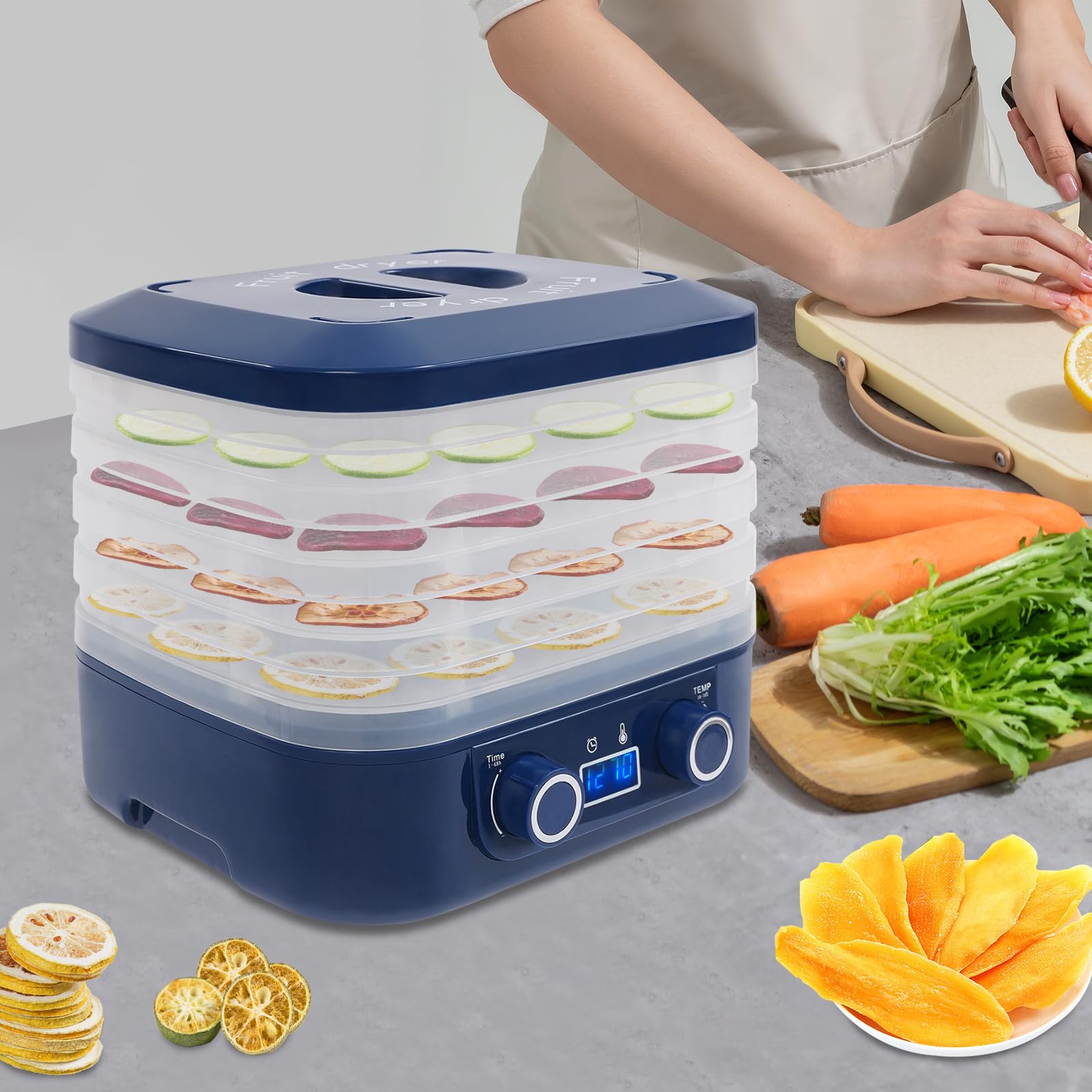 Secador automático de 160 W, secador de frutas y verduras de cinco etapas, secador de alimentos multifuncional, adecuado para el hogar, cocina, tiendas de mascotas y sala de estar