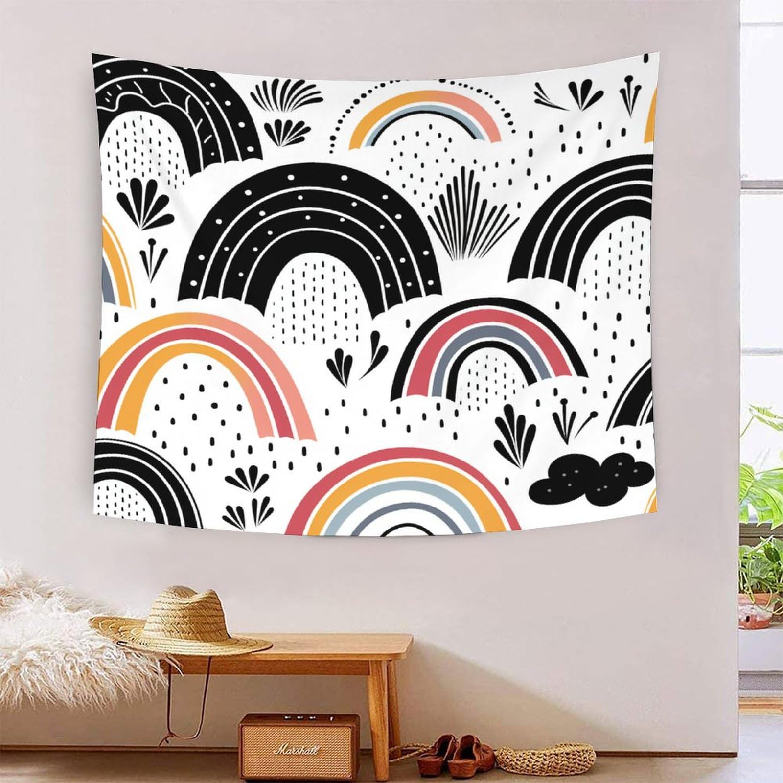 Tapisserie murale arc-en-ciel tissu grand format pour créer un coin lecture cosy