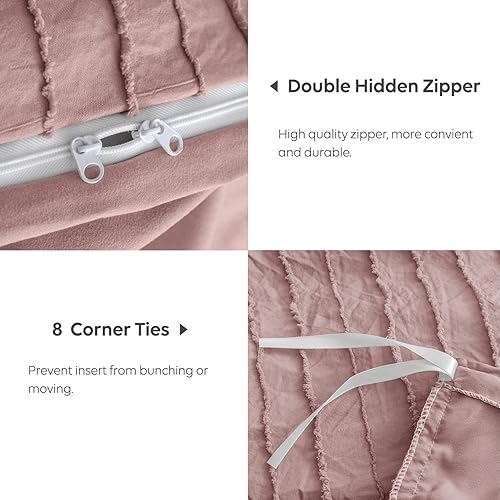 Miniatura 3 de JELLYMONI Funda de edredón rosa tamaño individual  Juego de funda de edredón de microfibra copetuda de 3 piezas, funda de edredón bohemia a rayas