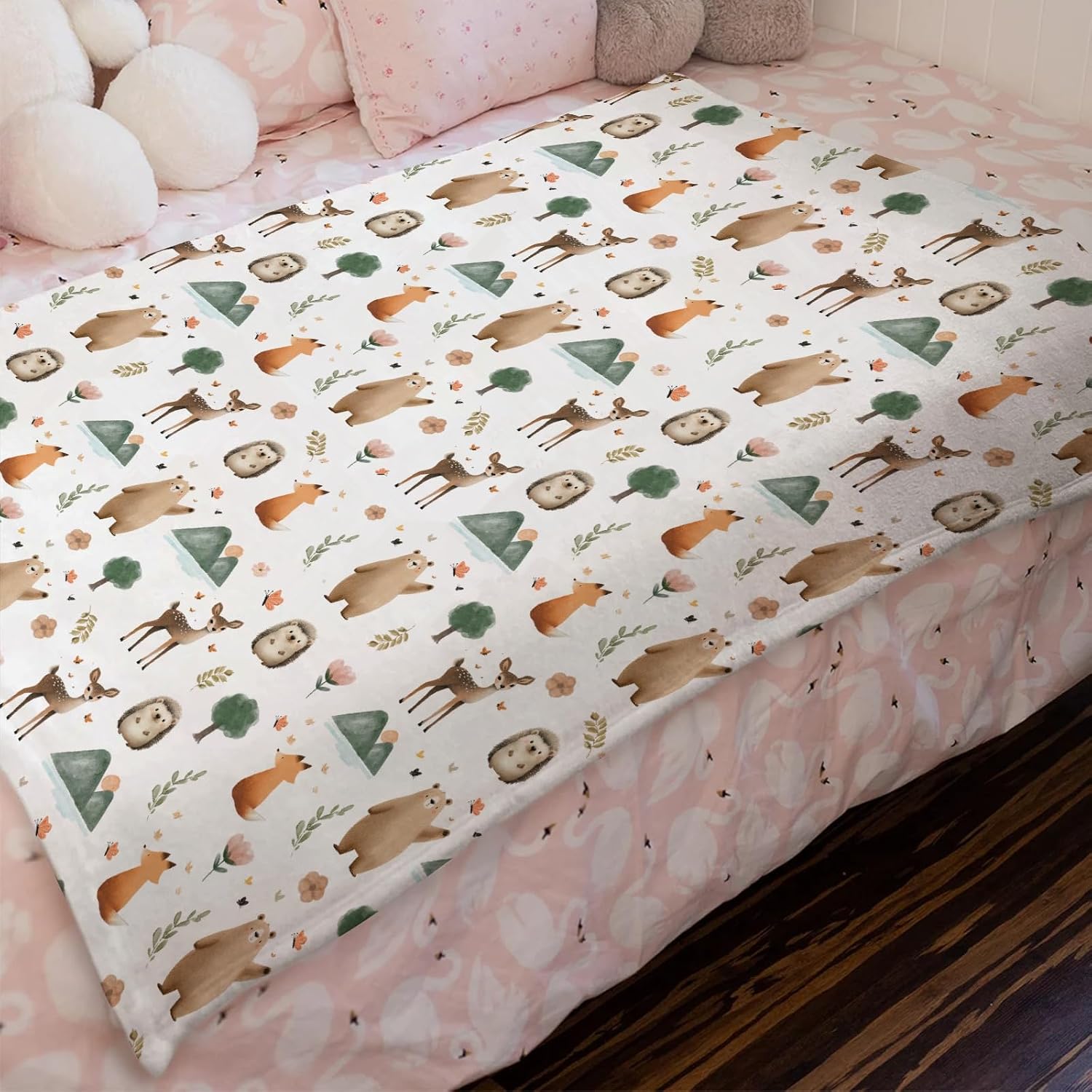 HawSkgFub Boho Forest Animal Baby Blanket Boy Girl Gift Neutral, Woods Bear Deer Fox Owl Flannel Fleece Nursery Bed Swaddle Receiving Blankets, Soft Toddler Infant Newborn Kids Crib Bedding 40 x 50