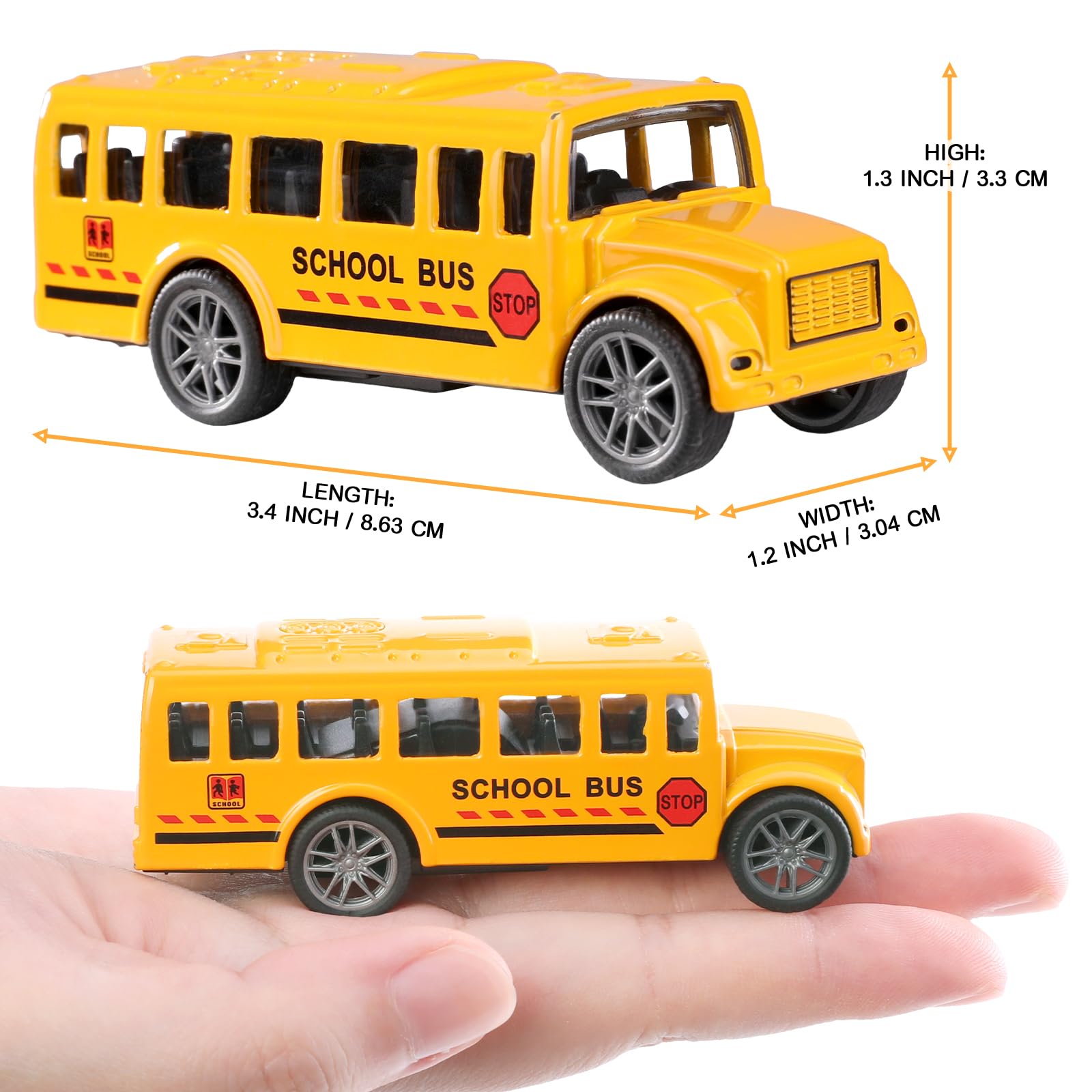 Paquete de 20 juguetes de autobús escolar amarillo de 3.4 pulgadas, vehículos de metal fundido a presión para niños, niñas, niños pequeños 4