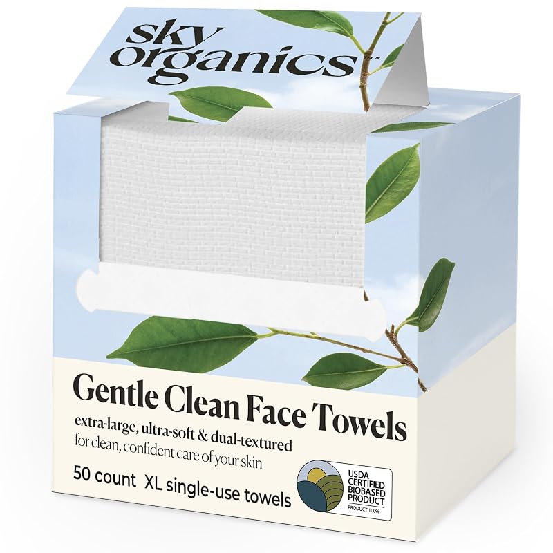 Sky Organics Toalhas Faciais de Viscose com Dupla Textura, XL, 50 unidades