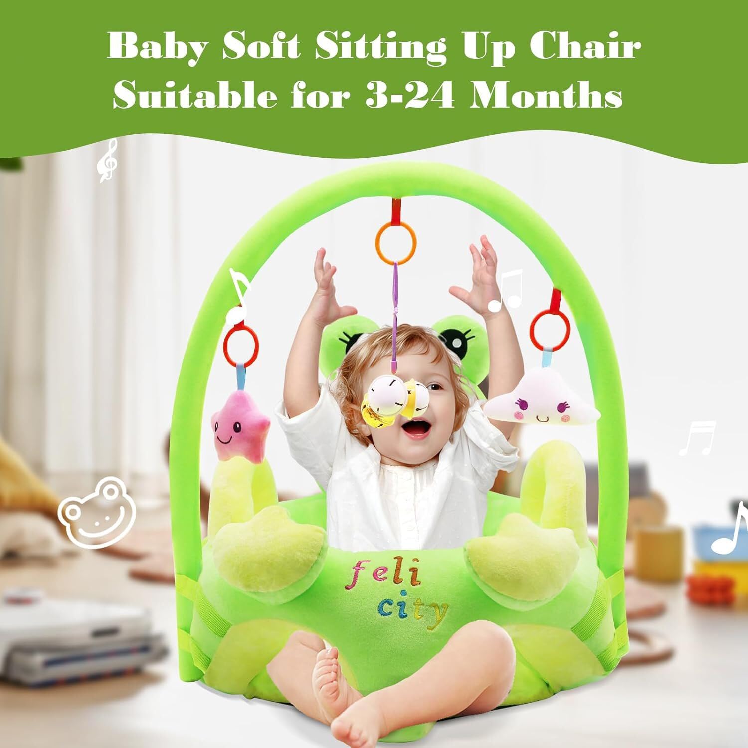 KAKIBLIN Baby Support Sofa Chairs for Sitting Up,Baby Sit Up Chair Sofa Plush Babies Learning to Sit Chair Infant Seats for 6-16 Months (Frog)