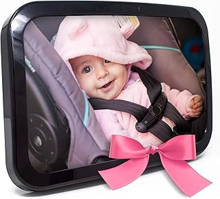 Baby & Mom Back Seat Baby Mirror - Rear View Baby Car Seat Mirror Wide Convex Shatterproof Glass and Fully Assembled - Crash Tested and Certified for Safety (Black)