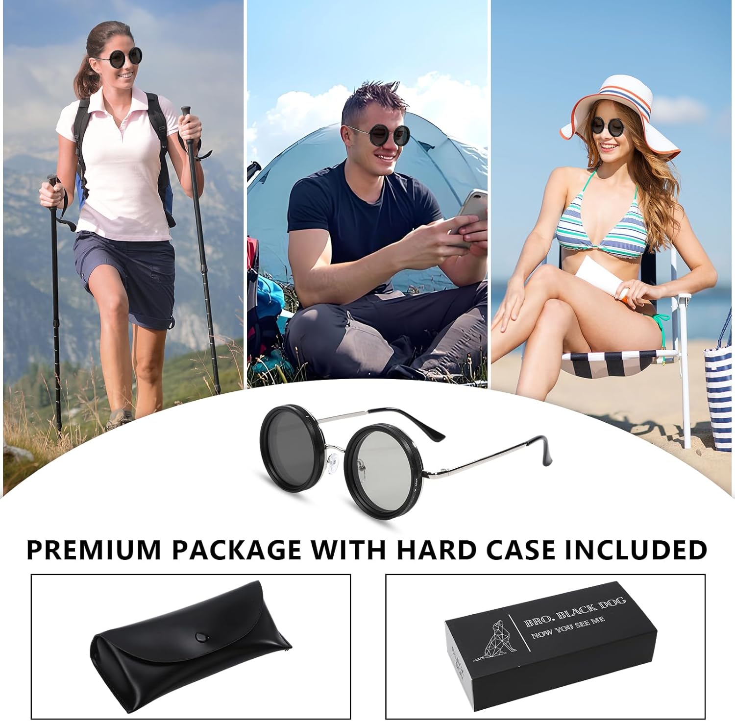 1-9 Adjustable Tint Sunglasses - Polarized ND Lens, UV400 Round Frame for Men & Women(Hard Case) - Image 6