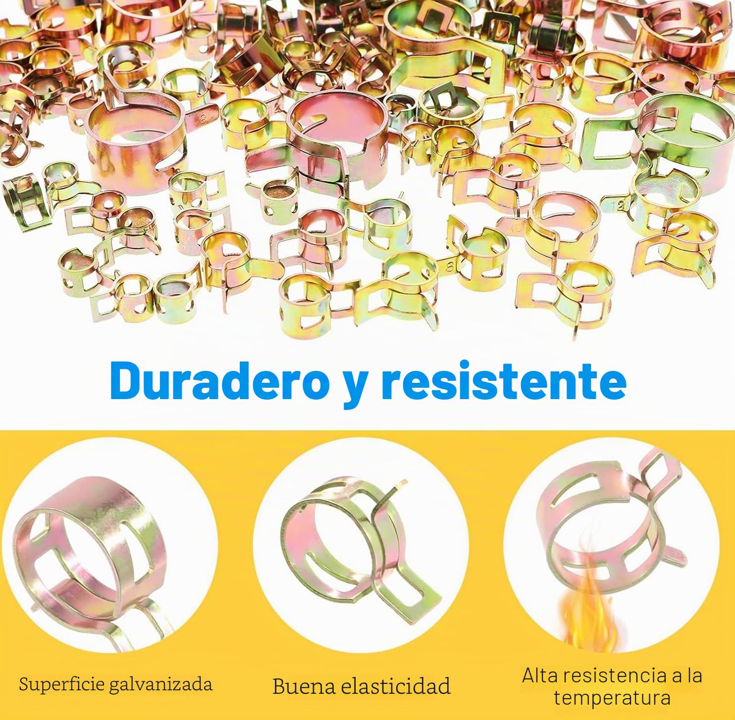 HSEAMALL 100 abrazaderas de resorte, clips de línea de combustible, tubo de aire, tubo de agua, abrazadera de manguera de vacío de silicona, 6-22 mm, 10 tamaños