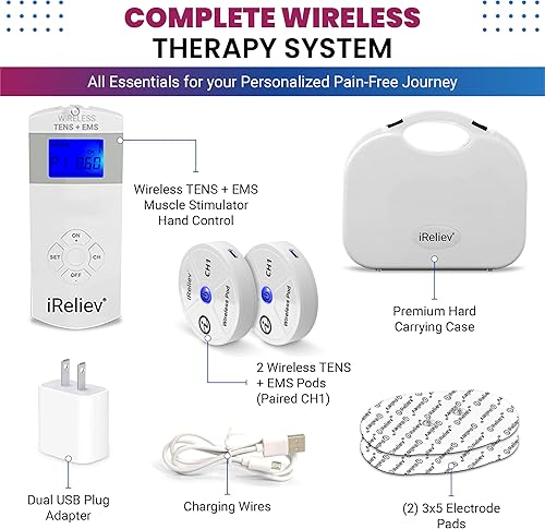 Miniatura 8 de iReliev Wireless TENS + EMS Therapeutic Wearable System Wireless TENS Unit + Muscle Stimulator Combination for Pain Relief, Arthritis, Muscle