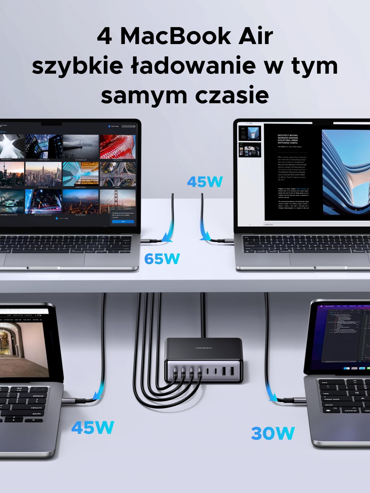 Ładowarka USB C UGREEN, zasilacz GaN 200 W, 8-portowa stacja ładująca, ładowarka PD 100 W, szybka ładowarka, obsługa wielu protokołów PPS, kompatybilna z MacBook Pro/Air M4, iPhone, serią Galaxy itp.