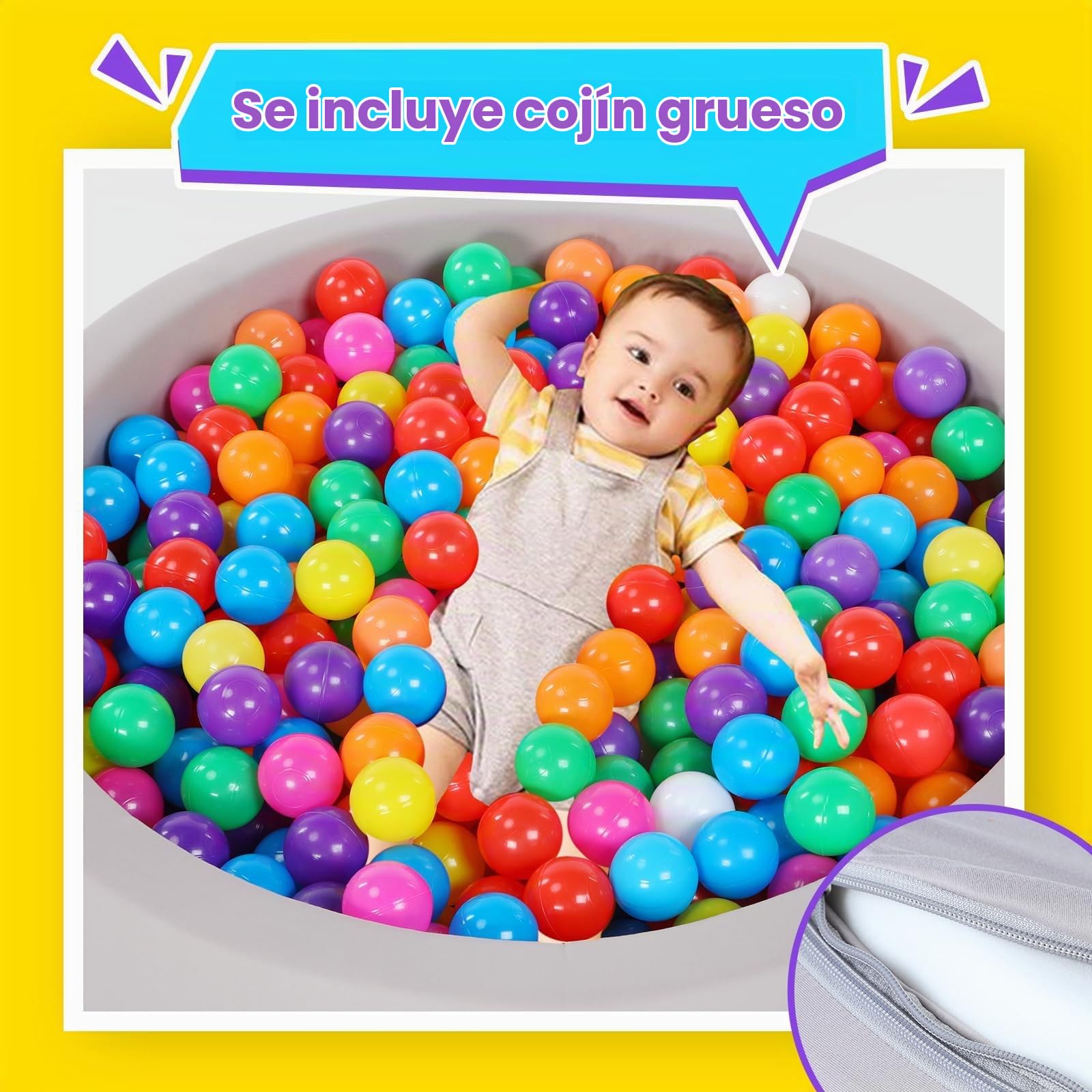 Piscina de bolas para bebés con 200 bolas tricolores, Bolas para piscina de bolas para bebés con bolas de plástico incluidas Piscina de bolas redonda suave plegable grande para niños pequeños Interior