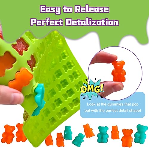 Miniatura 4 de Dos tamaños diferentes de moldes de gomitas de oso, juego de 4 moldes antiadherentes de silicona para chocolate con 2 cuentagotas