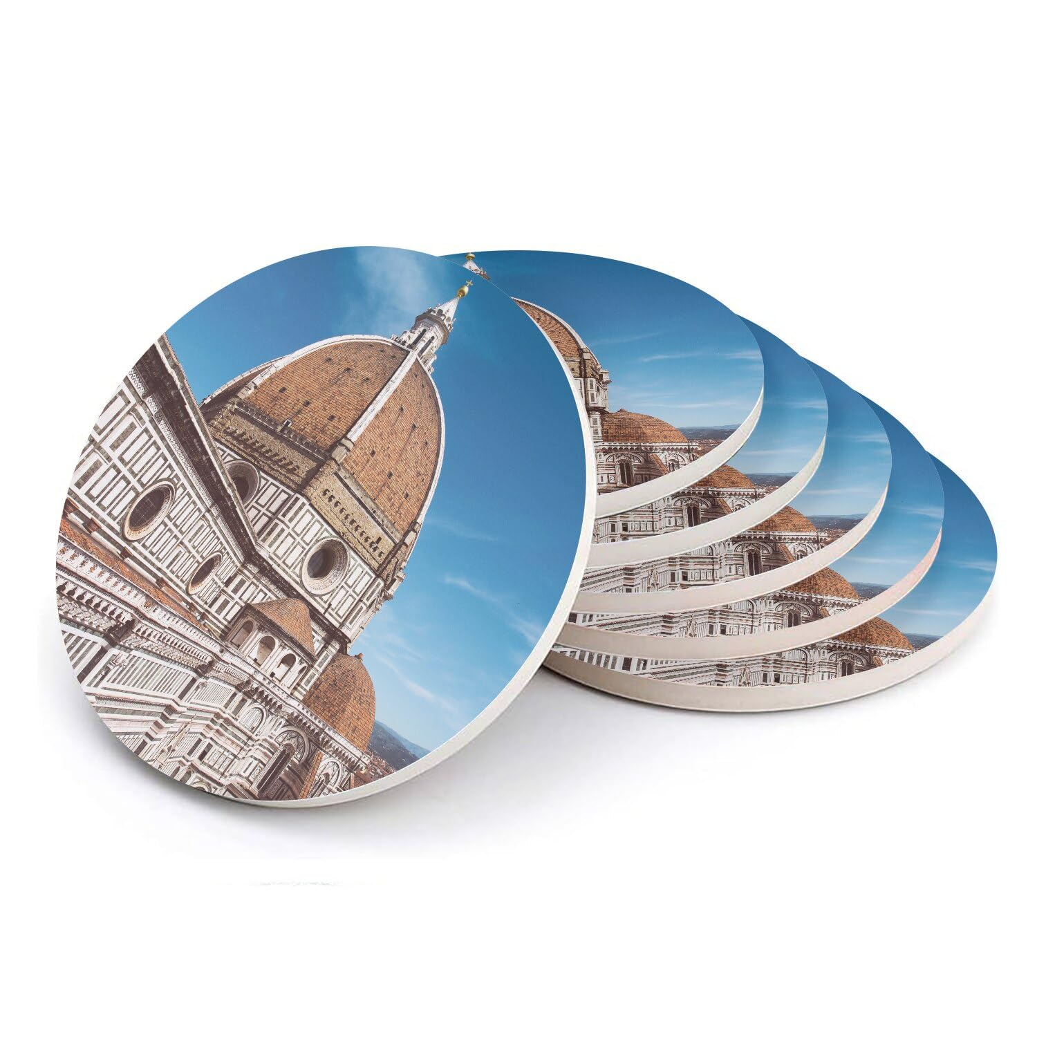 Sous-verre ronds en céramique anti-tache motif cathédrale pour protéger table en bois