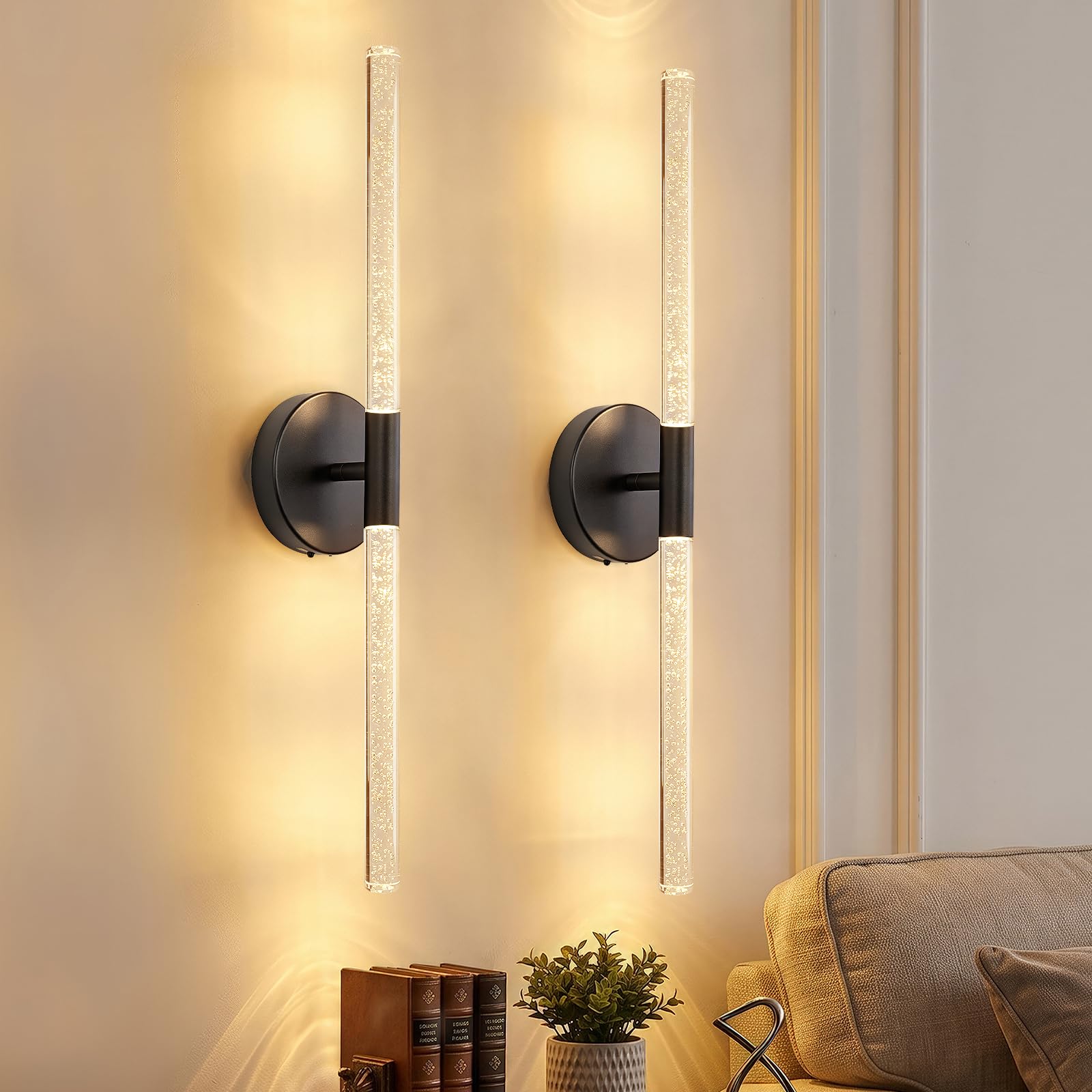 Dehobo Rechargeable Wall Lights Black 8000mAh with Bubble Acrylic Tubes