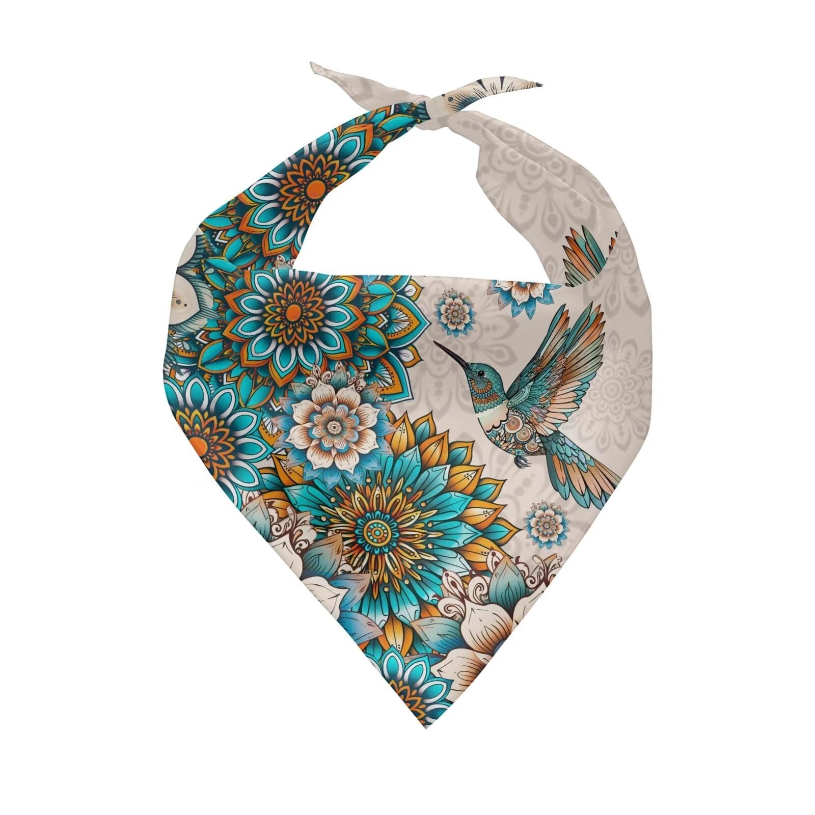 KEIAHUAN Dog Bandanas Pet Scarves Pet Bandanas for Boys and Girls, Holiday Dog Scarf Cotton Dogs Triangle Bibs, Adjustable Pet Scarf Hummingbird Mandala Flower — image 1