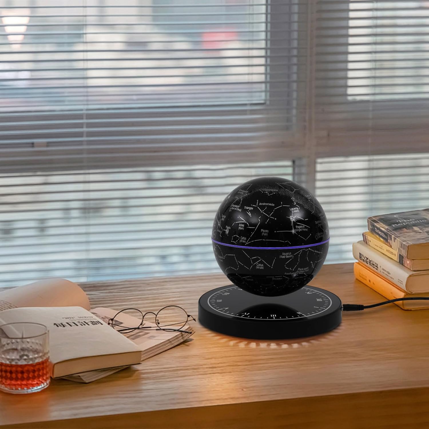 Magnetic Levitating Globe with LED Light, Constellation Ball with 16 Light Colors Floating Globe with Base Auto-Rotating Globes Black for Birthday Gift Desk Decor
