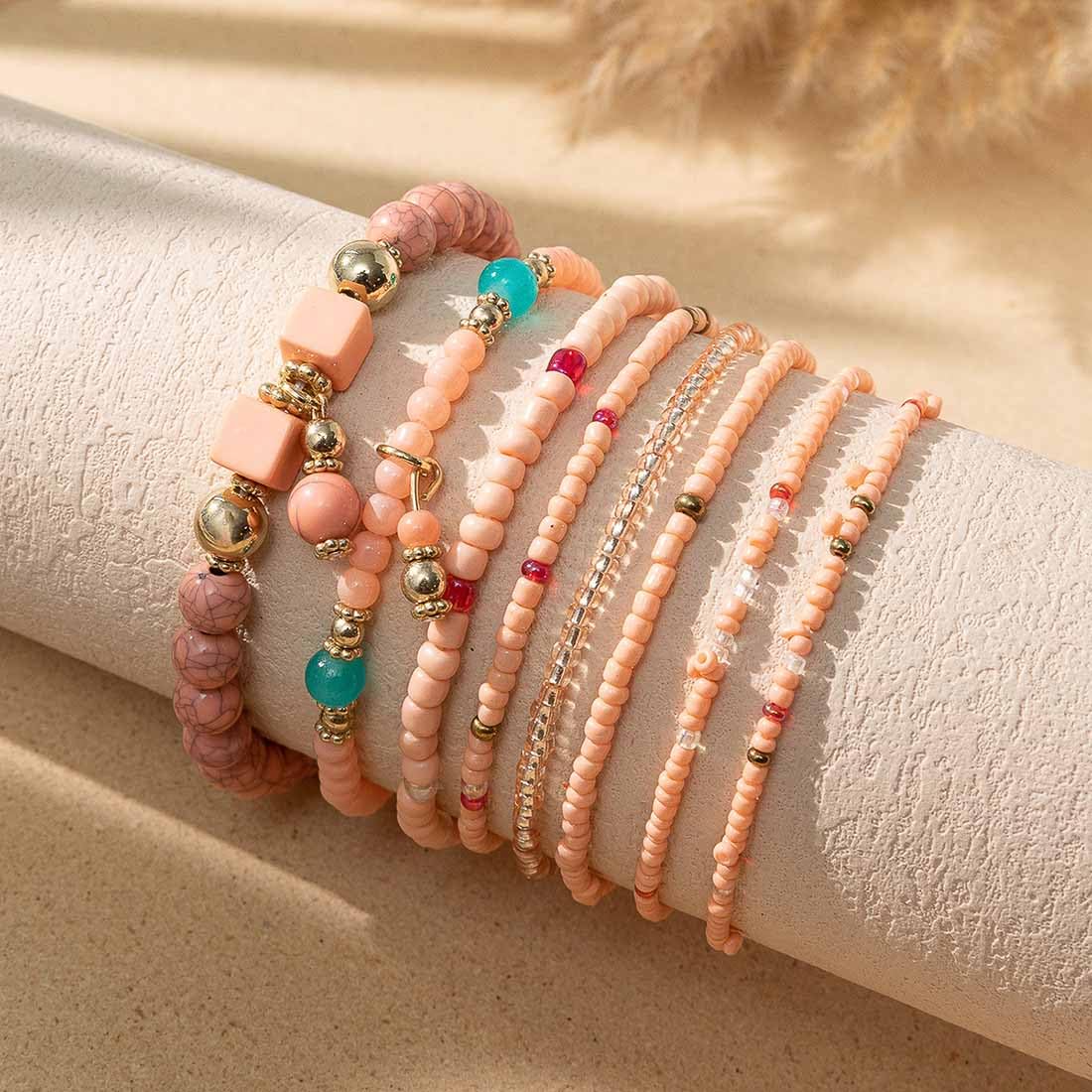 Cubahop Multilayer Turchese Bead Stackable Colorato Braccialetto Fantasia Braccialetti Handmade Elastic Hand Accessori per le Donne e Ragazze (Bianco