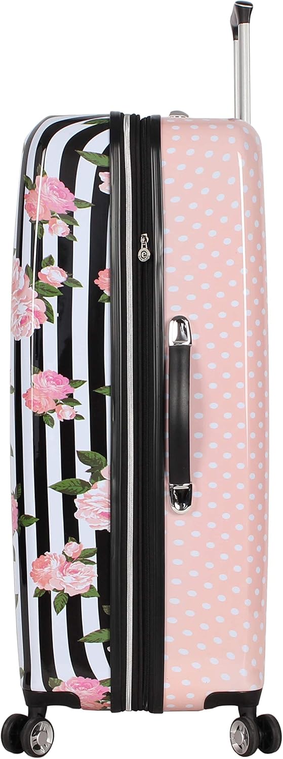 review Betsey Johnson Designer Luggage Collection - Expandable 3 Piece Hardside Lightweight Spinner Suitcase Set - Travel Set includes 20-Inch Carry On, 26 inch and 30-Inch Checked Suitcase (Stripe Roses)
