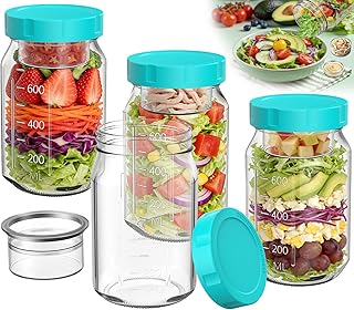 4Pack Glass Salad Jars with Lids, 32oz Salads Mason Jars with Wet/Dry Se...