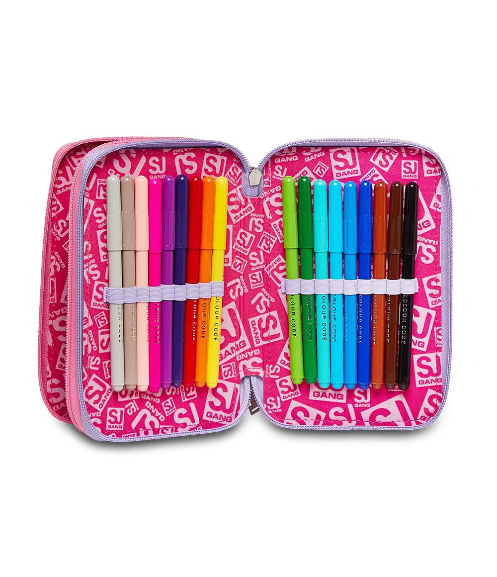 SJ GANG STYLE JAM GANG Astuccio 3 ZIP Bambine e Ragazze, Rosa, 12,5 x 20 x 7 cm