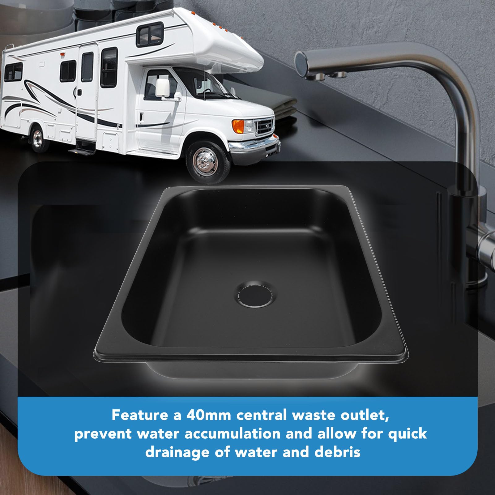 Fregadero Cuadrado para RV, 298 X 238 X 65 Mm, Lavabo de Acero Inoxidable 304, Fregadero de Cocina, Baño con Drenaje Rápido, Fregadero de Cocina de un (Pulverización de plástico