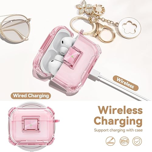 Vista 5 de with Safety Lock,Soft TPU Clear Case with Cute Bling Keychain and Cleaner kit for Women Girls