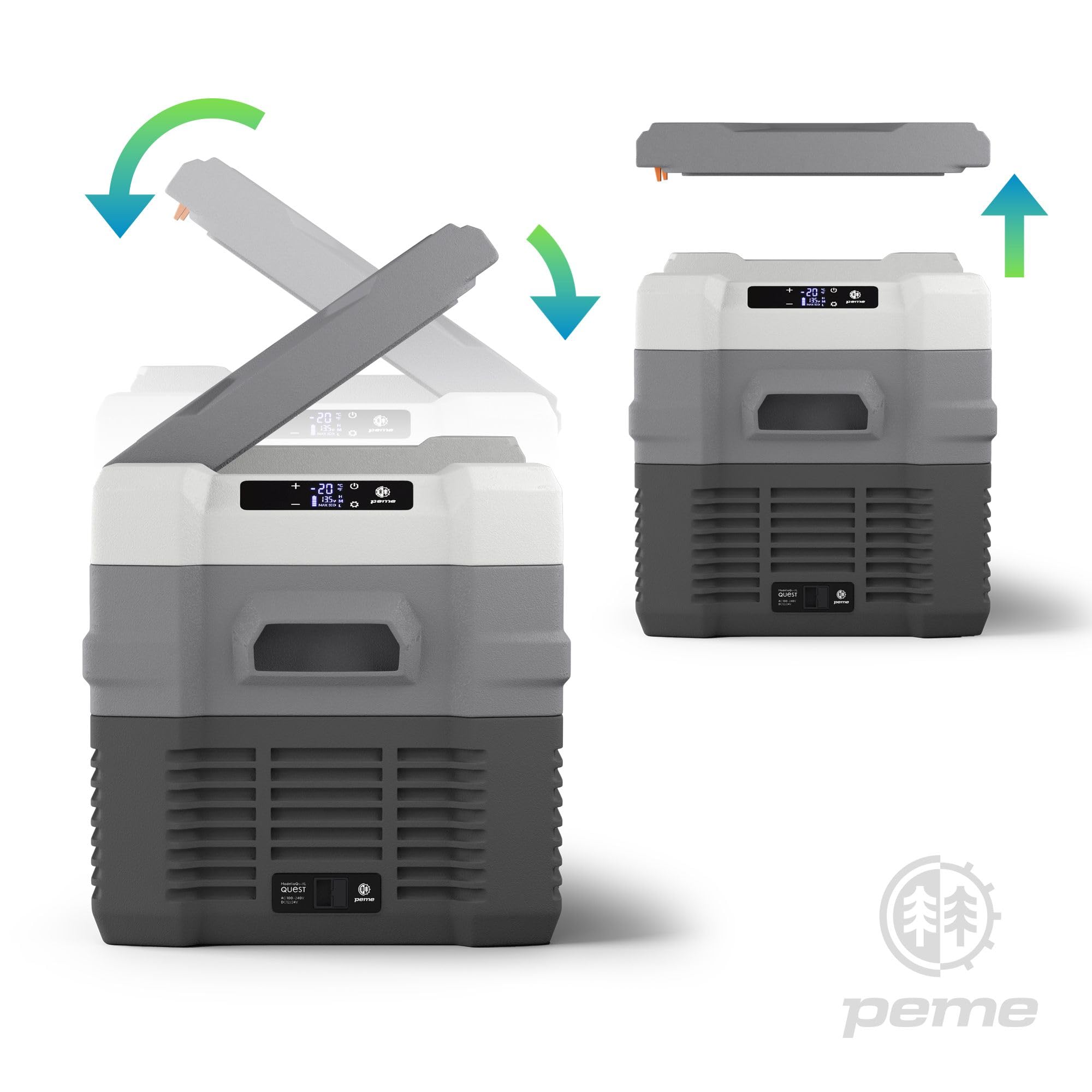 Peme Quest 15,3-26,8-35,3L - Compressor koelbox Met App-bediening, Vries- & verwarmfunctie, Dual Power 12 V/24 V y 230 V voor Camping, Outdoor & Auto
