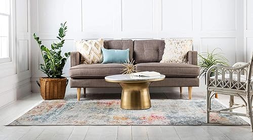 Miniatura 3 de Unique Loom Baracoa Collection - Alfombra de área Panamericana (4 pies 3 pulgadas x 6 pies 1 pulgada, rectangular, cremaazul)