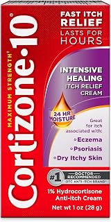 Cortizone-10 Max Strength 1% Hydrocortisone Anti-Itch Cream: Fast Relief for Eczema, Psoriasis, Bug Bites, Poison Ivy - 1oz Intensive Healing