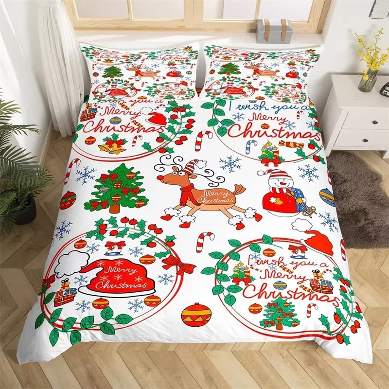 Bonhomme de neige et flocons s'invitent sur cette housse de couette de Noël douce pour enfants