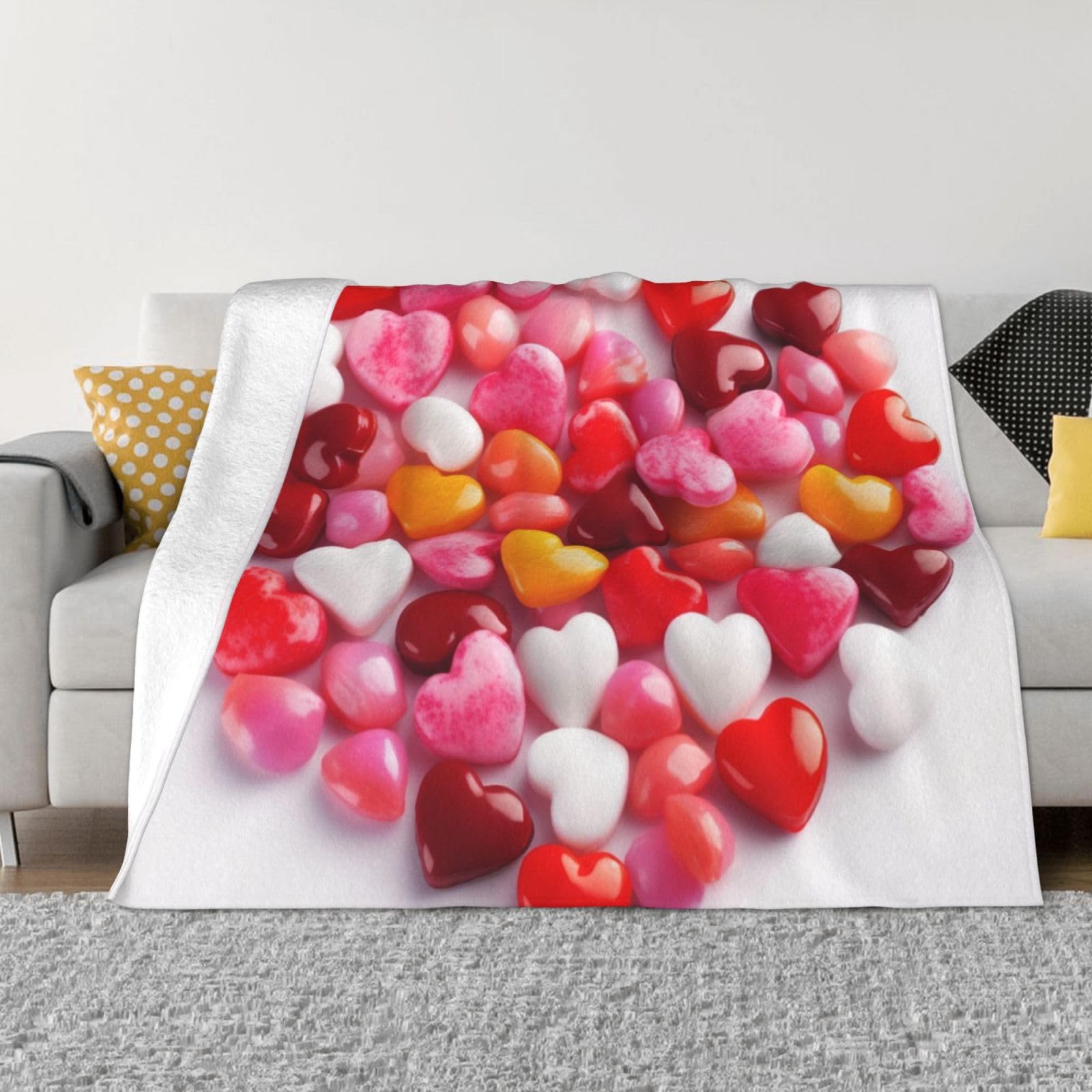 Couverture canapé imprimé cœur bonbon : le cadeau cocooning idéal en flanelle douce