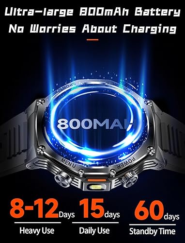 Miniatura 2 de Military Smart Watch for Men, 800mAh Big Battery Smart Watches with LED Flashlight for Android iOS, AnswerMake Call, Fitness Tracker, Blood