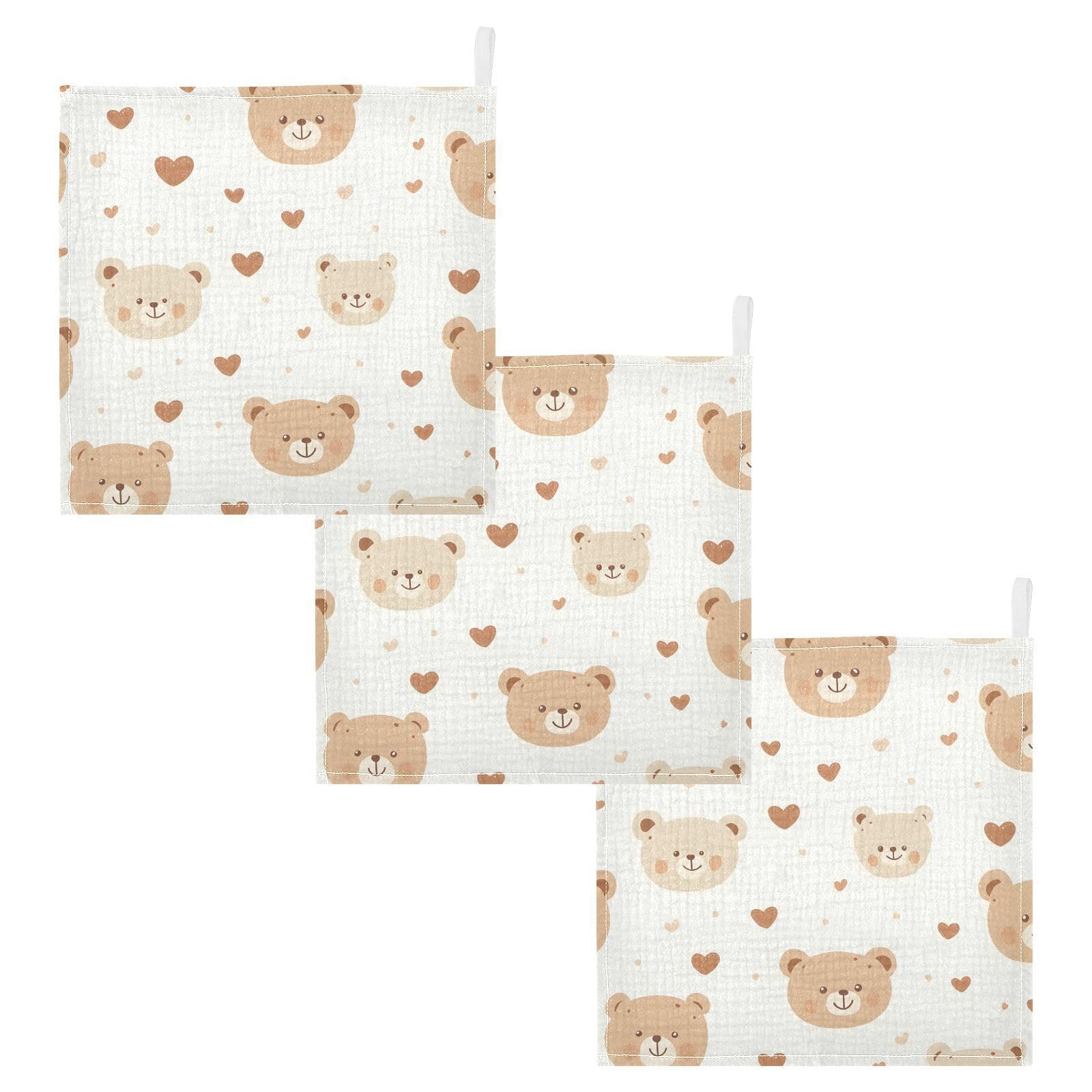 YETTASBIN Cute-Bear Muslin Baby Hand Washcloths Soft Cotton Bath Face Towel 4 Layers Extra Absorbent Feeding Burp Cloth