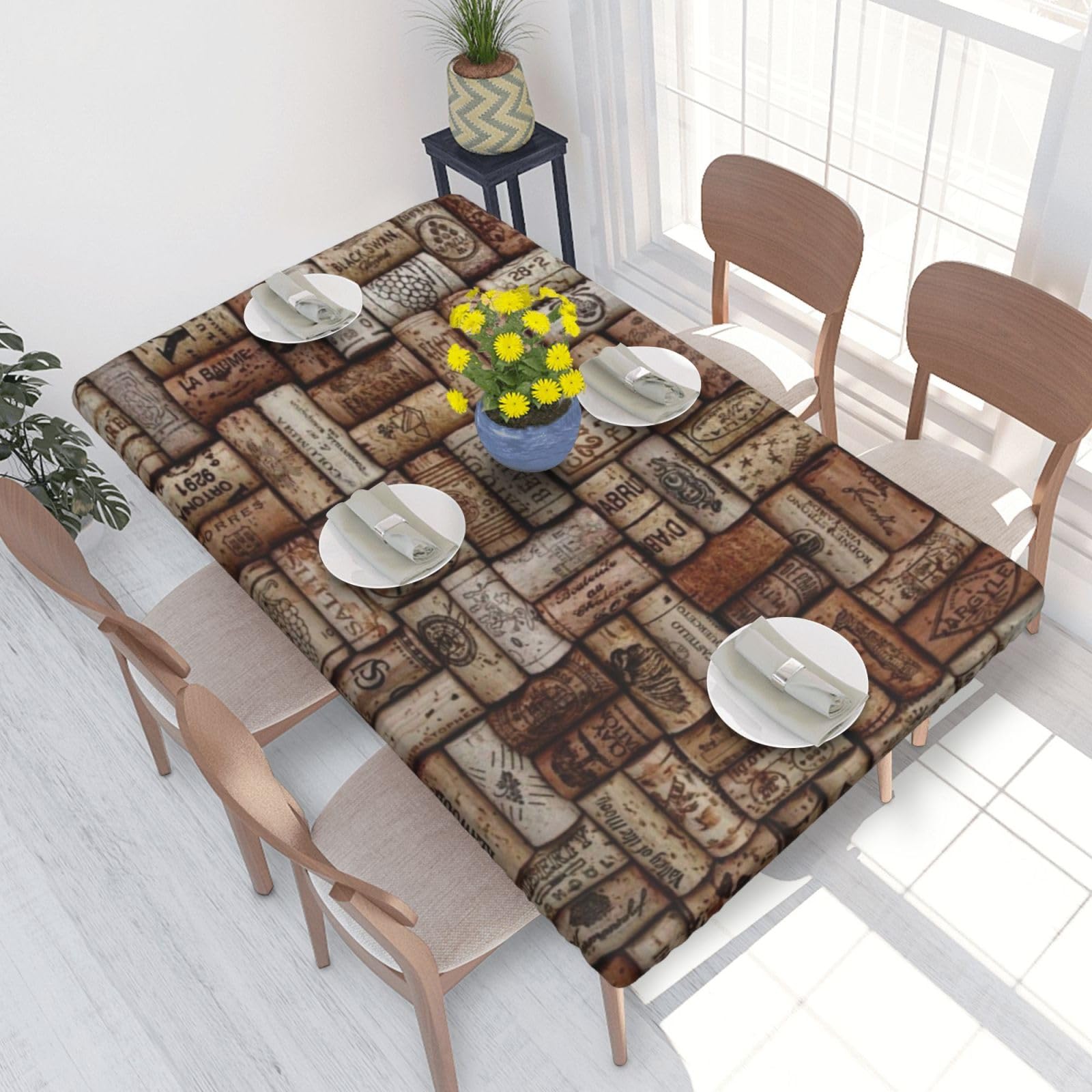 BNVSADC Wine cork Printed 4FT Tablecloth 122x76 CM Polyester Kitchen Water Resistant Table Cloth Dining Table Decoration Table Covers
