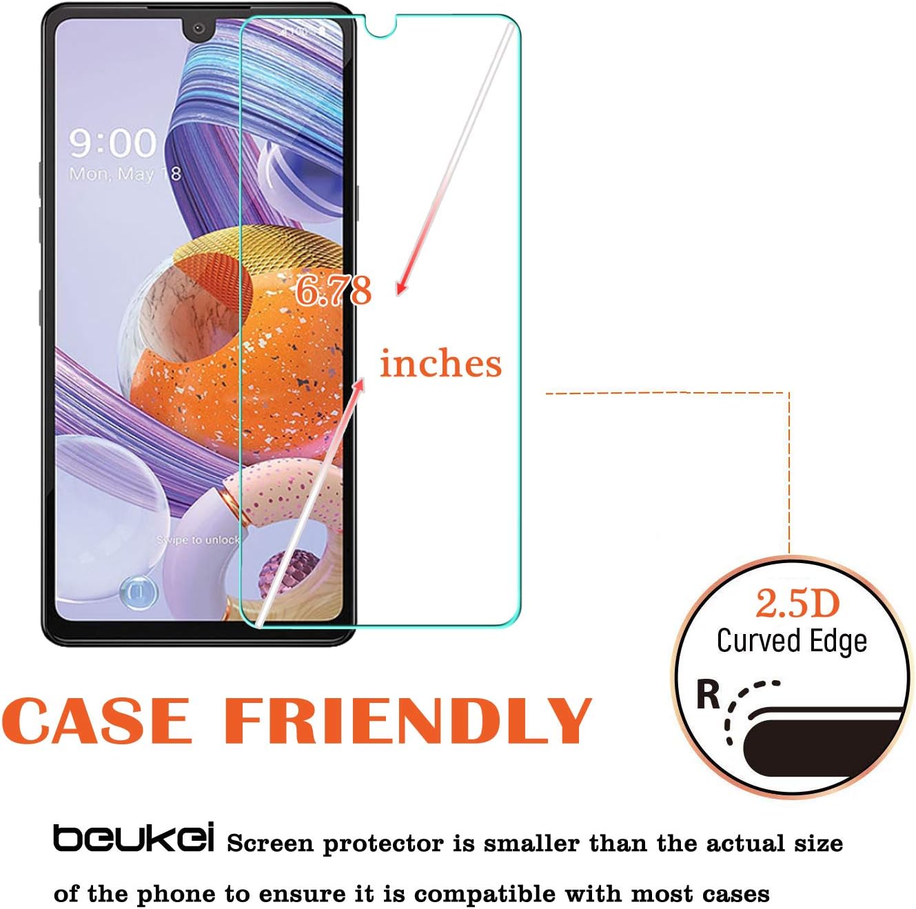 beukei (3 Pack) for LG stylo 6 Screen Protector Tempered Glass, Anti Scratch, Bubble Free