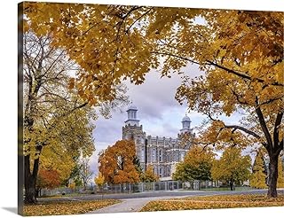 GREATBIGCANVAS Logan Utah Temple, Tunnel of Fall, Canvas Wall Art Print, Architecture Home Decor Artwork, 24"x18"