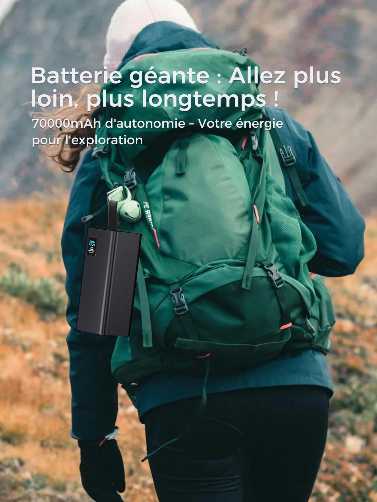 Batterie Externe 70000mAh, Power Bank PD 22.5W & QC 3.0 Charge Rapide avec écran numérique, Chargeur Portable Grande capacité 5 Sorties et 2 entrées, Batterie Externe iphone pour iPhone