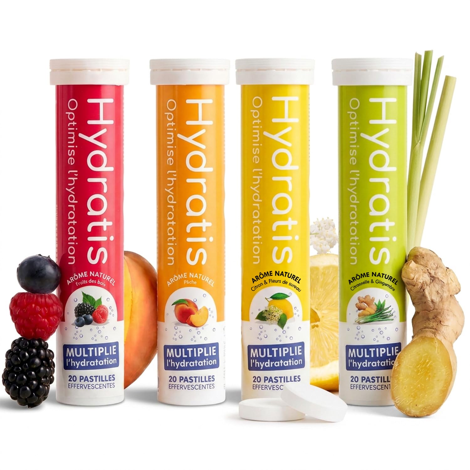 HYDRATIS - 4x20 Pastilles Hydratation Electrolytes - Mix Parfums | Améliore l'Hydratation et Favorise l'Énergie - Formule Isotonique - Sport. Récupération. Bien-être