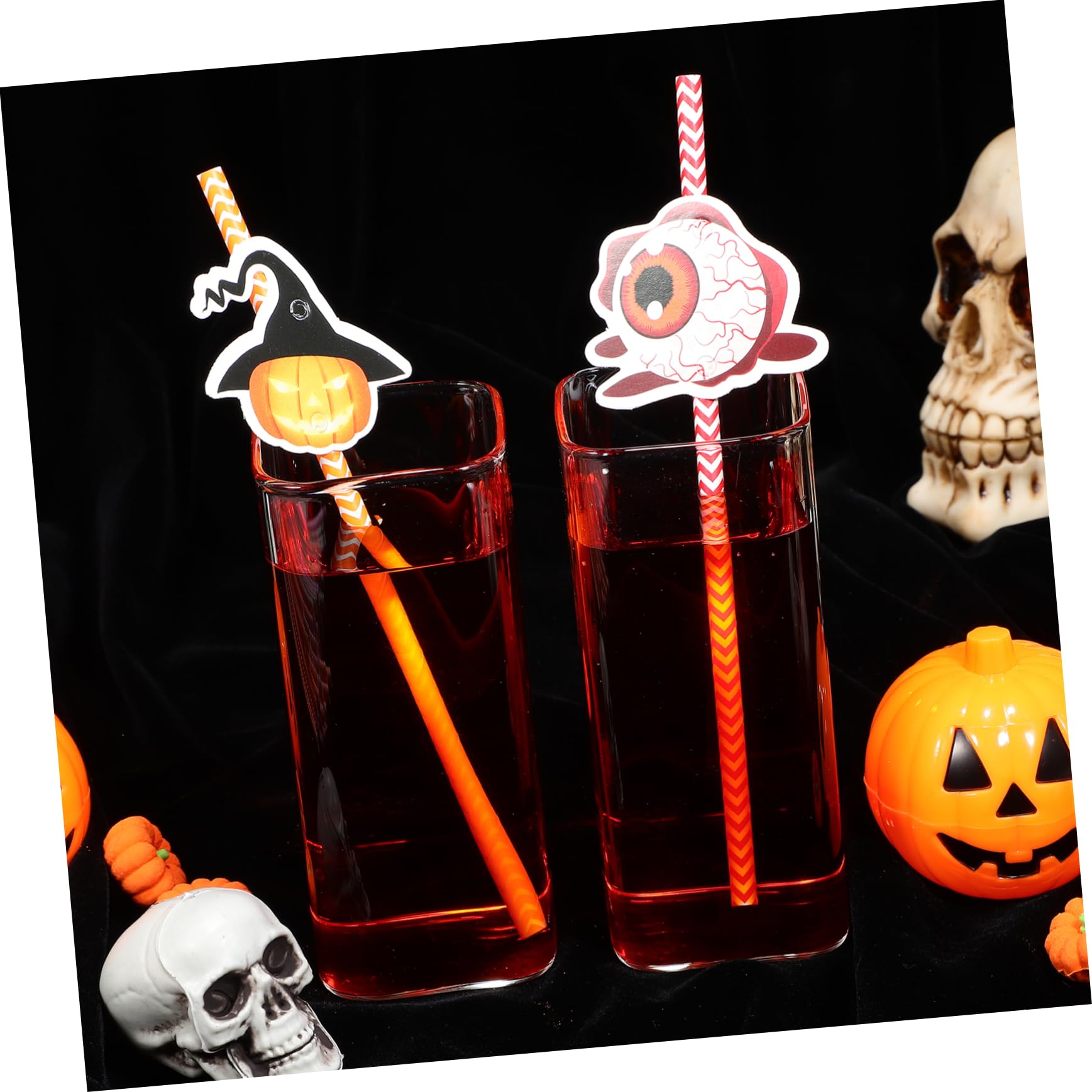 Ciieeo 6 Confezioni Cannucce di Halloween Righe Stampa Colorata Cannucce di Carta Decorative per Feste Elementi di Halloween come Ragni Teschi e Luci di Zucca