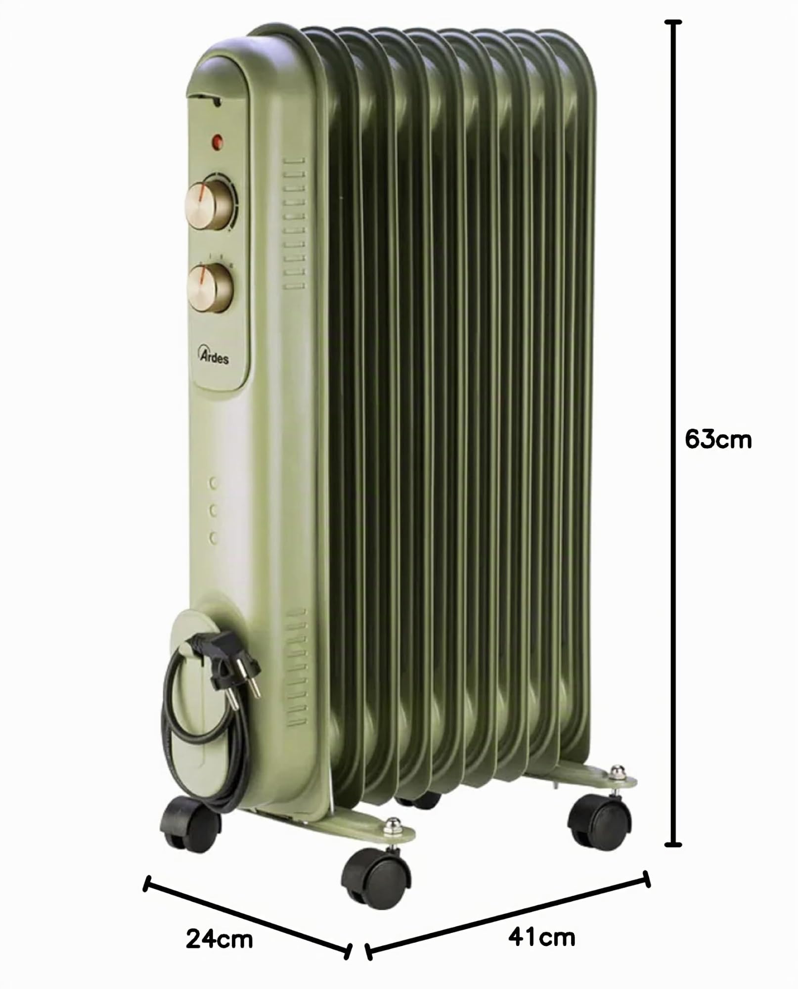 Ardes AR4R09VIN - Radiatore ad olio, 9 elementi, 2000 watt, verde