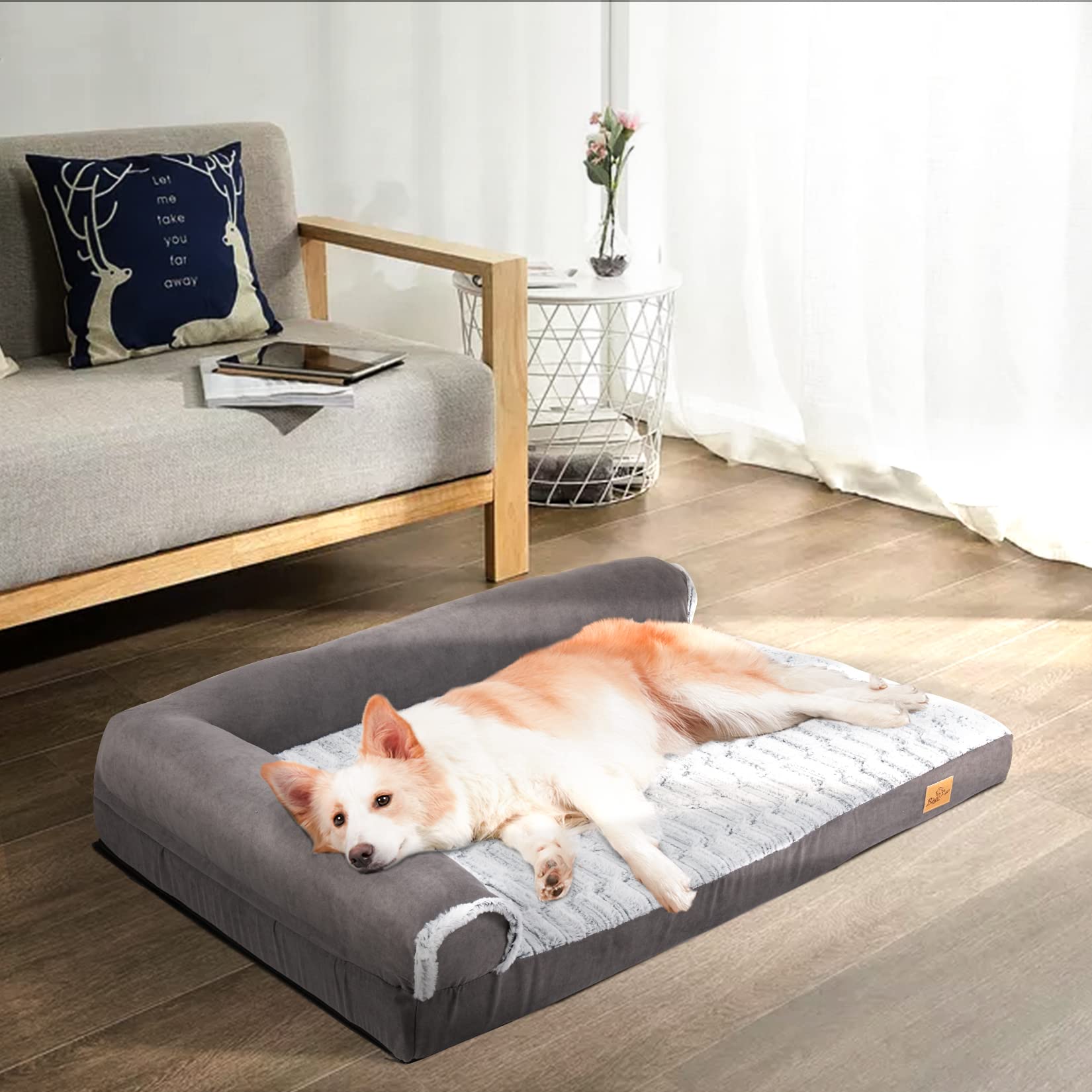 BingoPaw Cama Perro Grande Ortopedica Cama para Perros Grandes XL, 120x90x10cm Colchonetas para Perros Grandes Impermeable Sofa Perro Desenfundable Lavable, Gris